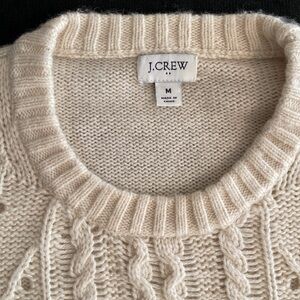 J. Crew Cableknit Pointelle Crew Neck Fisherman Pullover sweater Ivory lambswool